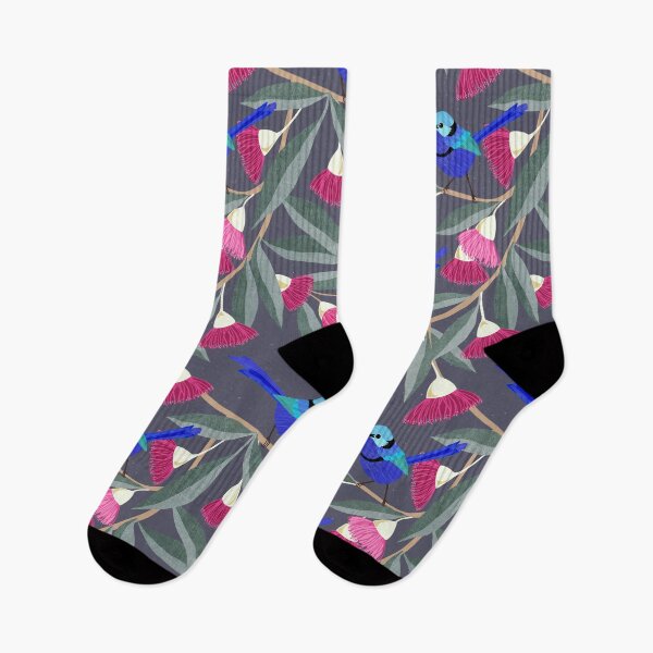 Item preview, Splendid Fairy Wrens and Pink Eucalyptus - dark grey - joyful floral pattern by Cecca Designs designed and sold by Cecca-Designs.