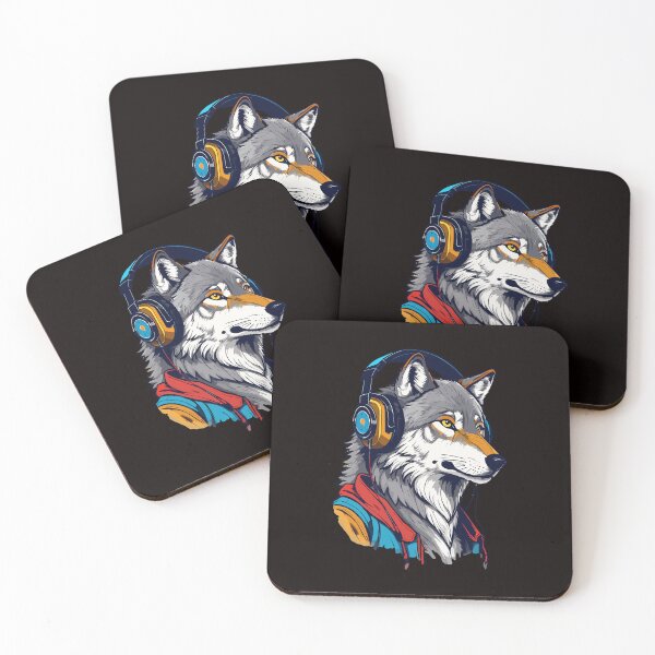 Item preview, Lobo joven escuchando música con auriculares designed and sold by mantra2023.