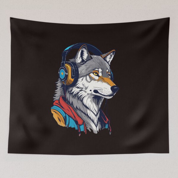 Item preview, Young wolf listening to music with headphones designed and sold by mantra2023.