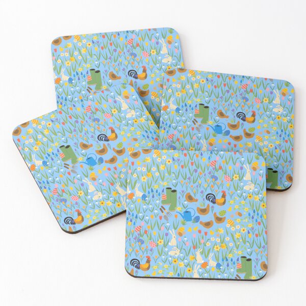 Item preview, Easter Egg Hunt - floral pattern with bunnies, hens and chicks - baby blue by Cecca Designs designed and sold by Cecca-Designs.