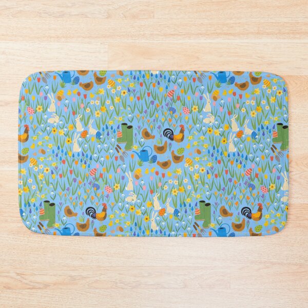 Item preview, Easter Egg Hunt - floral pattern with bunnies, hens and chicks - baby blue by Cecca Designs designed and sold by Cecca-Designs.