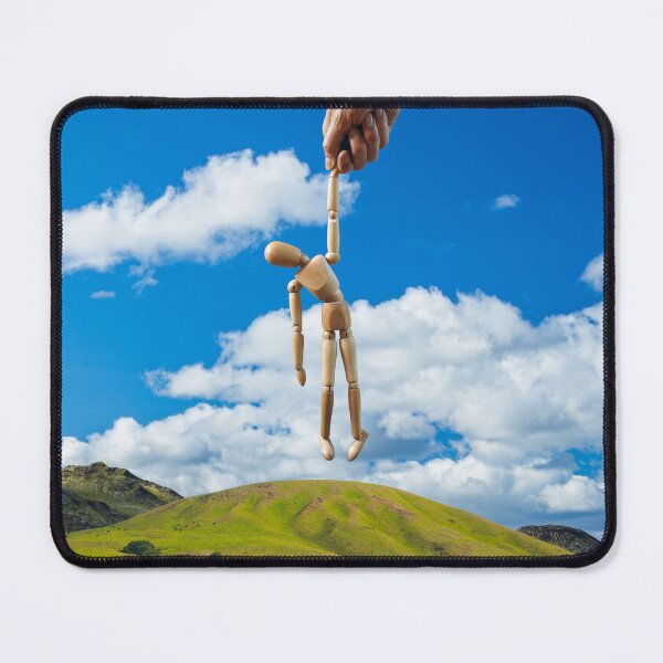Item preview, Unique Surreal Collage Art Print - Creation Trial #47: Awe-Inspiring Attempt at New Life, Hand Dangling Artist's Mannequin Over Hillside designed and sold by GollyWillikers.