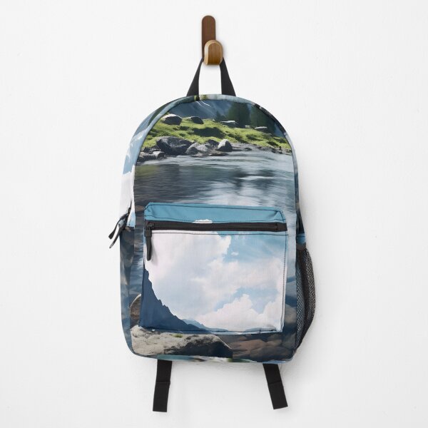 Item preview, A river with rocks and trees in front of mountains designed and sold by johndesign88.