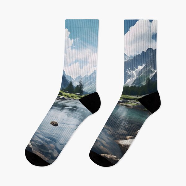Item preview, A river with rocks and trees in front of mountains designed and sold by johndesign88.