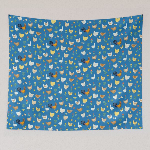 Item preview, Chickens, chicks and geese - blue Easter pattern by Cecca Designs- floral pattern with bunnies, hens and chicks - baby blue by Cecca Designs designed and sold by Cecca-Designs.
