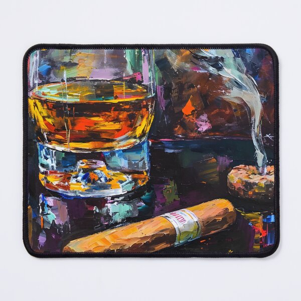 Artikelvorschau, Gastronomischer Wandteppich – Whisky und Zigarre in lebendigen Pinselstrichen enthüllt entworfen und verkauft von OlfactoART Studio.