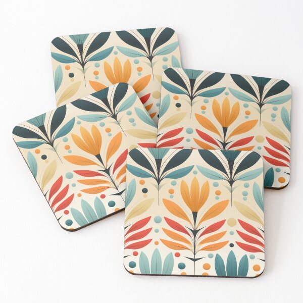Item preview, Mid-Century Modern Abstract Flower Pattern in Teal, Coral and Mustard #17 designed and sold by EtherealEchoes.