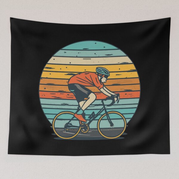 Item preview, Vintage sunset colors with colorful cyclist designed and sold by desinganddecor.