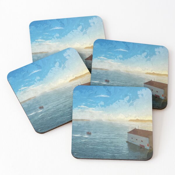 Item preview, boat on river estuary at sundown in watercolor designed and sold by Intermundium.