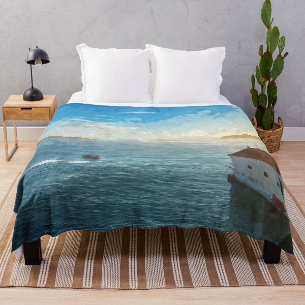 Item preview, boat on river estuary at sundown in watercolor designed and sold by Intermundium.