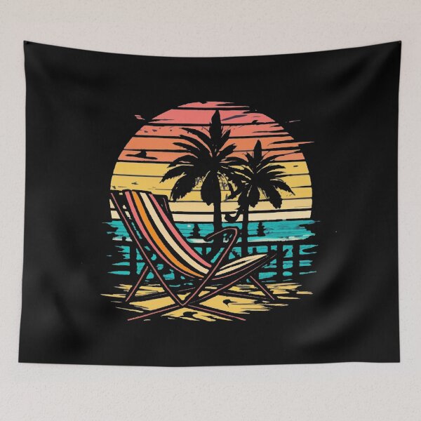 Item preview, Vintage sunbathing on the beach in the setting sun designed and sold by desinganddecor.