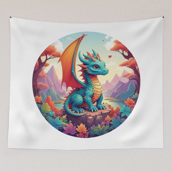 Item preview, Fascinating Turqrange Dragon: On ledge in Blossom Dream designed and sold by Minpadesign.