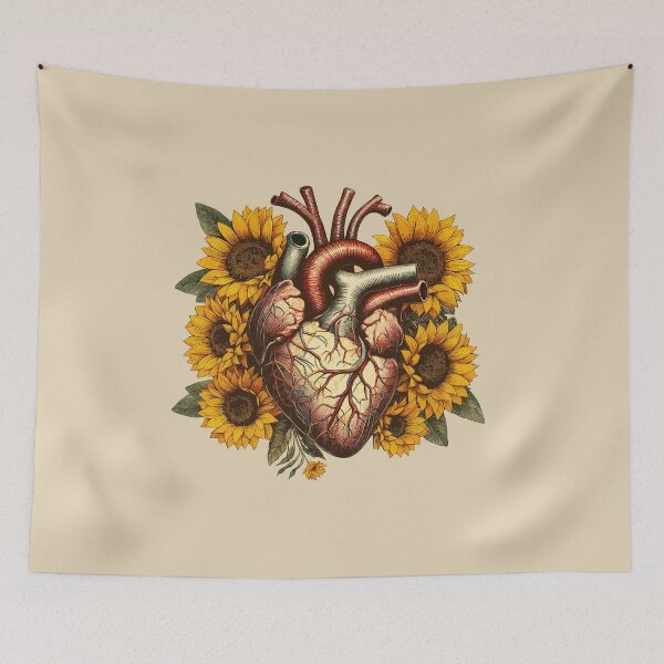 Item preview, Floral botany Human heart, Vintage anatomy style, sunflowers Watercolor, human heart, anatomy art, student, doctor, medical designed and sold by Collagedream.