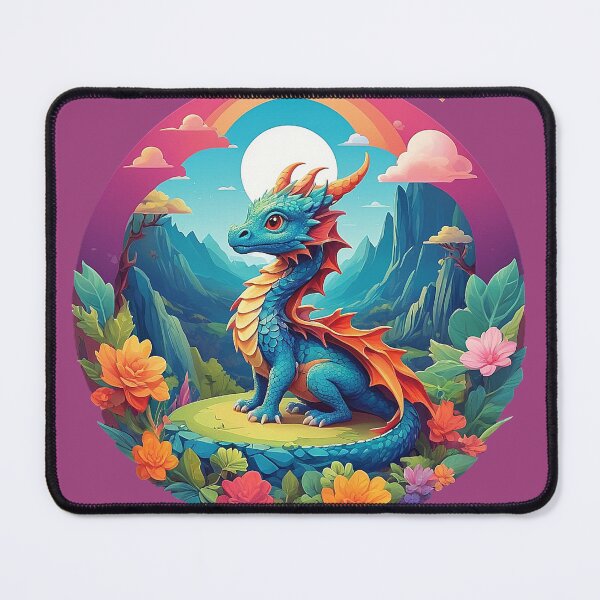 Item preview, Moonlight fairy tale: Blue dragon in a colorful sea of flowers designed and sold by Minpadesign.