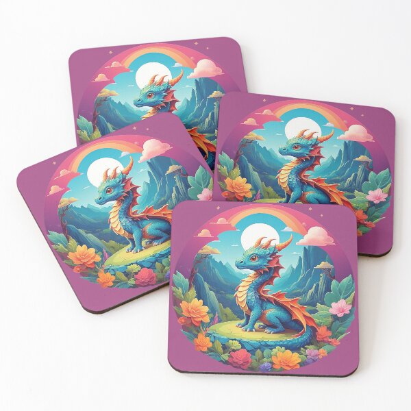 Item preview, Moonlight fairy tale: Blue dragon in a colorful sea of flowers designed and sold by Minpadesign.