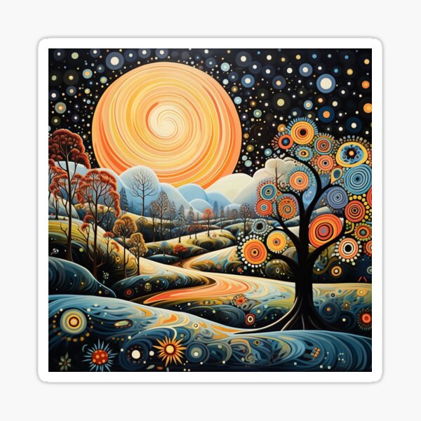 Item preview, Folk Art Nightscape, Colorful Starry Sky designed and sold by Neika Shimm Designs.