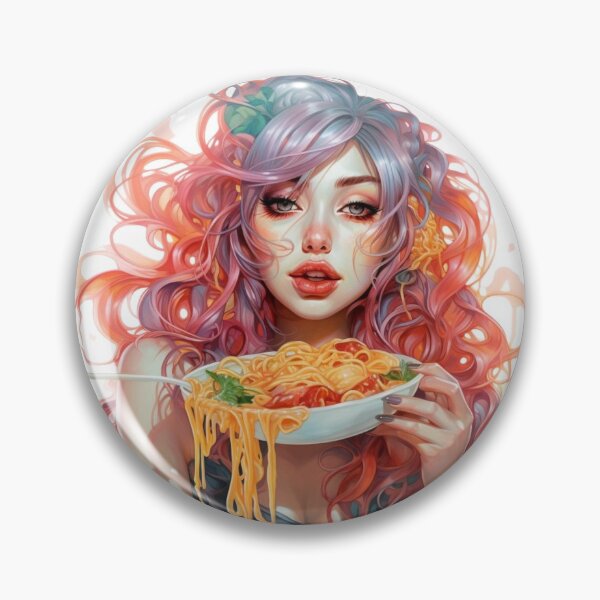 Item preview, Girl Eating Spaghetti, Pasta Lover, Foodie Art designed and sold by whiteraven-shop.