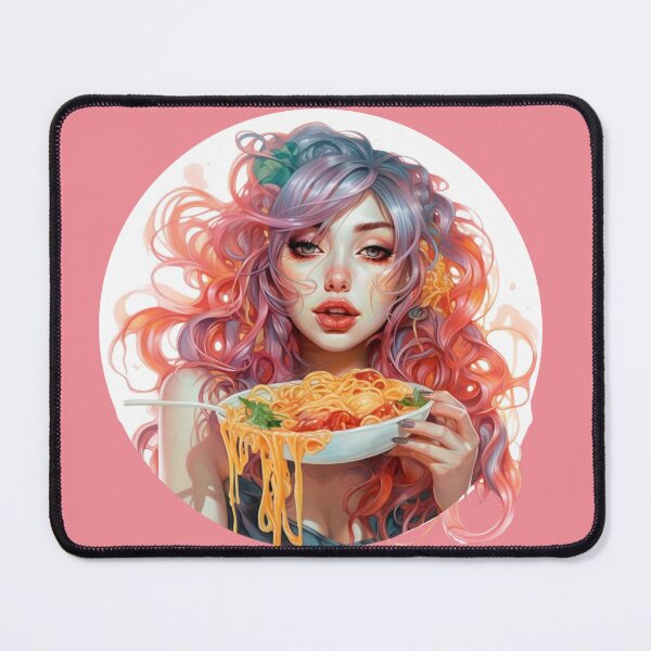 Item preview, Girl Eating Spaghetti, Pasta Lover, Foodie Art designed and sold by whiteraven-shop.