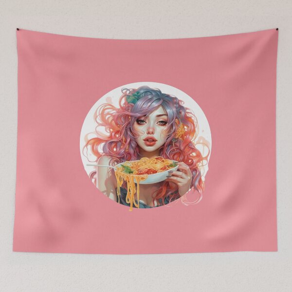 Item preview, Girl Eating Spaghetti, Pasta Lover, Foodie Art designed and sold by whiteraven-shop.