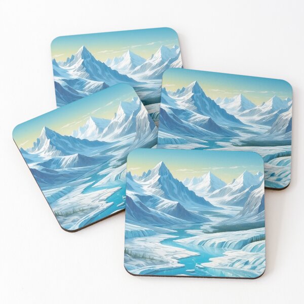 Item preview, Icy valleys with frozen rivers and mountains covered with snow. Cartoon sketch painting style designed and sold by Andrey-Myagkov.