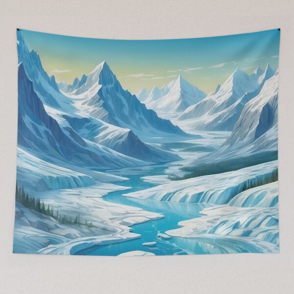Item preview, Icy valleys with frozen rivers and mountains covered with snow. Cartoon sketch painting style designed and sold by Andrey-Myagkov.