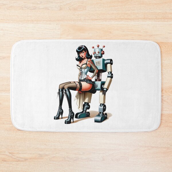 Item preview, Sexy Pinup Girl sitting on Retro Robots Lap designed and sold by BabesWithBots.