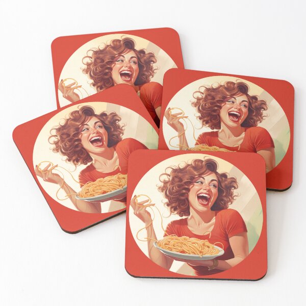 Item preview, Vintage Girl Eating Spaghetti, Pasta Lover, Foodie Art designed and sold by whiteraven-shop.