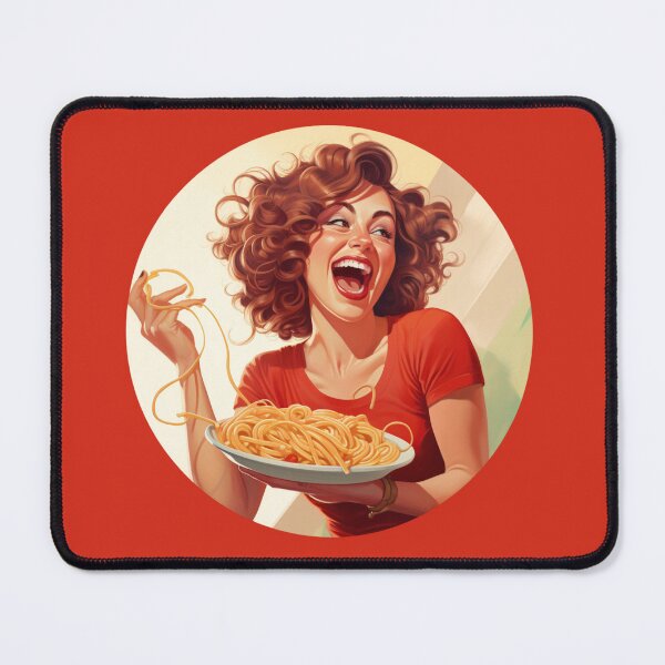 Item preview, Vintage Girl Eating Spaghetti, Pasta Lover, Foodie Art designed and sold by whiteraven-shop.