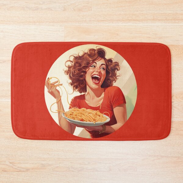 Item preview, Vintage Girl Eating Spaghetti, Pasta Lover, Foodie Art designed and sold by whiteraven-shop.