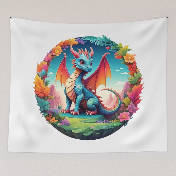 Item preview, Rainbow Ruler: Majestic dragon in a wreath of flowers designed and sold by Minpadesign.