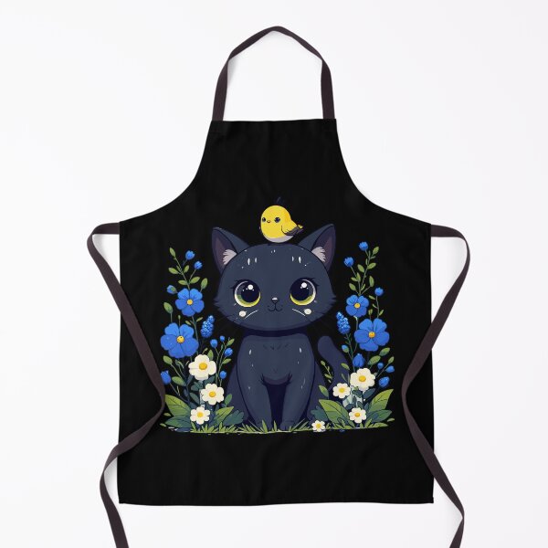 Item preview, Black Cat With Yellow Bird in Flower Garden designed and sold by TomFrontierArt.