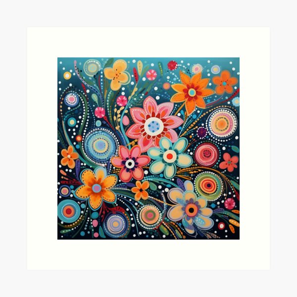 Aperçu de l'œuvre Art populaire floral, fleurs colorées créée et vendue par Neika Shimm Designs.