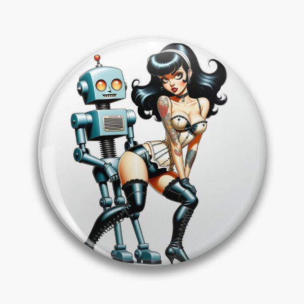 Item preview, Pinup Girl posing with Retro Robot designed and sold by BabesWithBots.