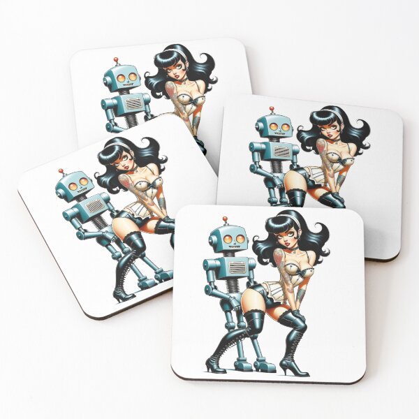 Item preview, Pinup Girl posing with Retro Robot designed and sold by BabesWithBots.