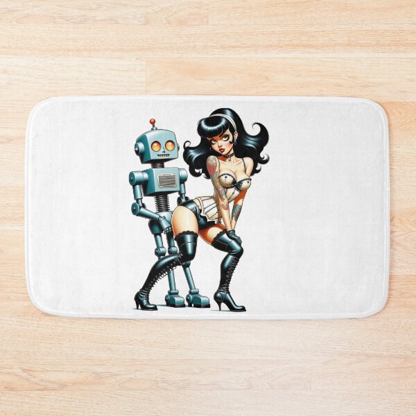 Item preview, Pinup Girl posing with Retro Robot designed and sold by BabesWithBots.