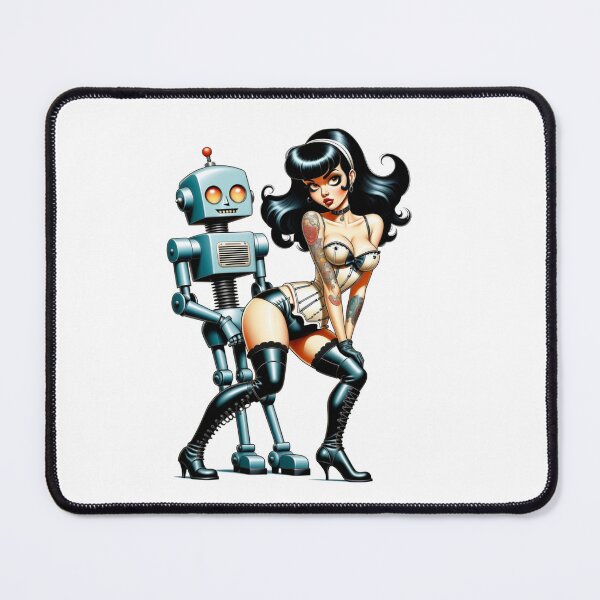 Item preview, Pinup Girl posing with Retro Robot designed and sold by BabesWithBots.