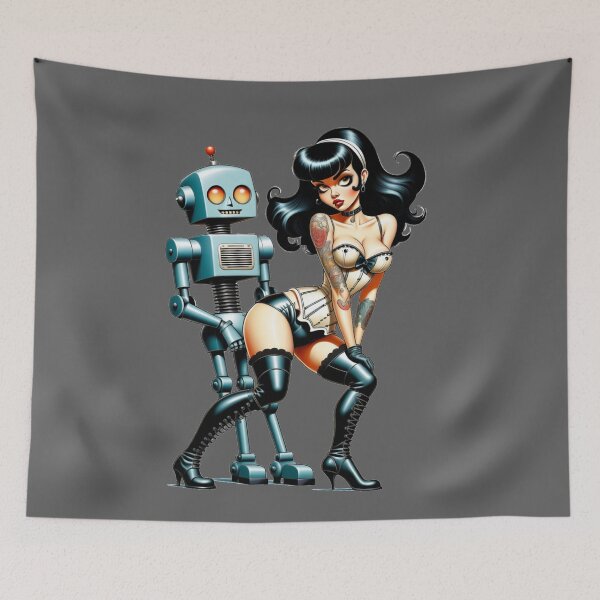 Item preview, Pinup Girl posing with Retro Robot designed and sold by BabesWithBots.