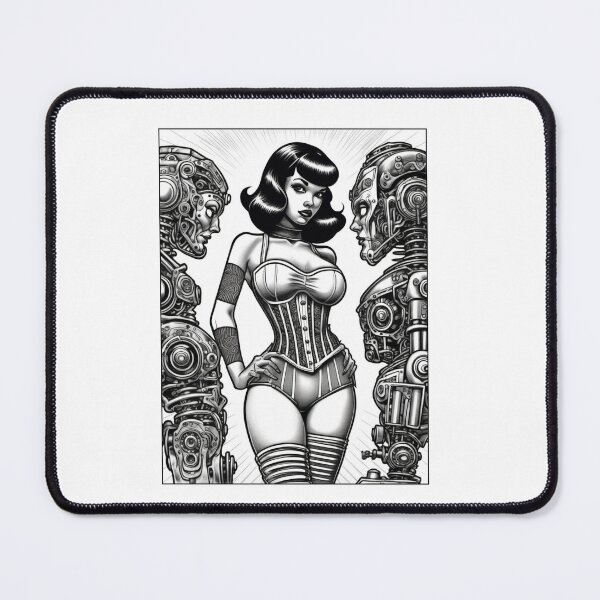 Item preview, Pinup Girl posing with Retro Robots designed and sold by BabesWithBots.
