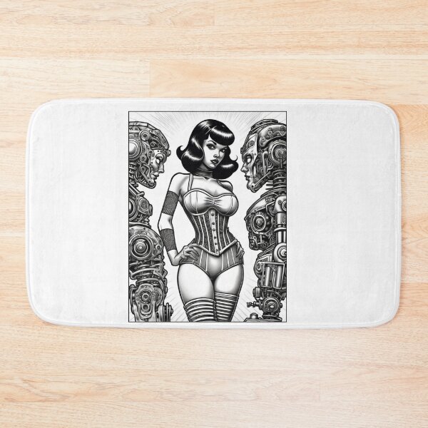 Item preview, Pinup Girl posing with Retro Robots designed and sold by BabesWithBots.
