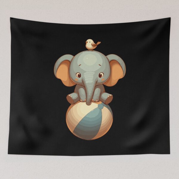 Item preview, Kawaii Circus Elephant with bird On Ball designed and sold by TomFrontierArt.