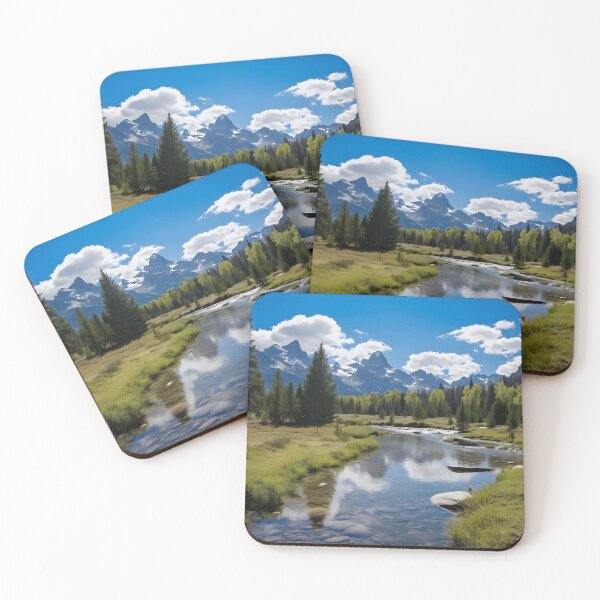 Item preview, A river with trees and mountains in the background designed and sold by johndesign88.