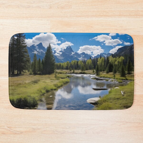 Item preview, A river with trees and mountains in the background designed and sold by johndesign88.