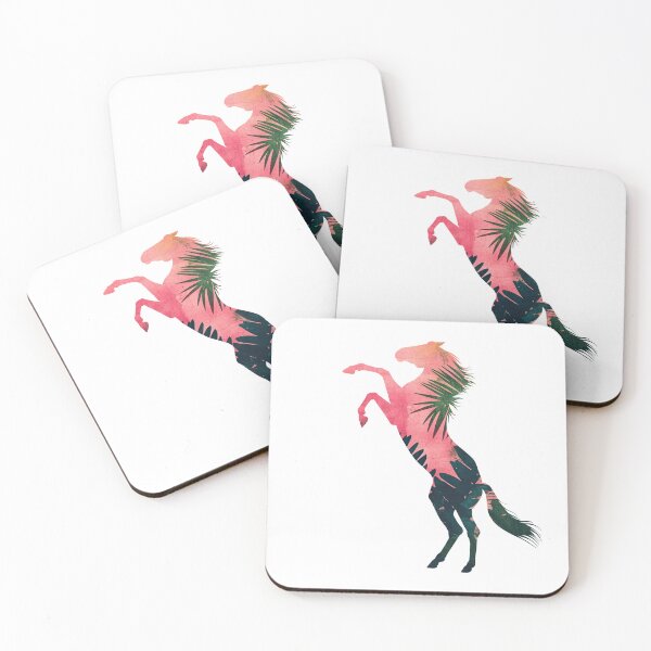 Item preview, Horse rearing with a beautiful tropical jungle background, pink and green, for every horse and paradise lover! designed and sold by PICbyFemke.