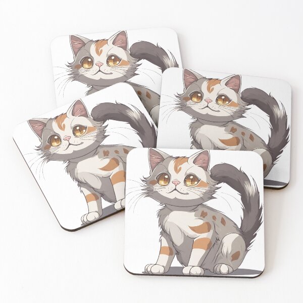Item preview, Three-coloured anime-style cat with a fluffy tail designed and sold by MollyPetDesigns.