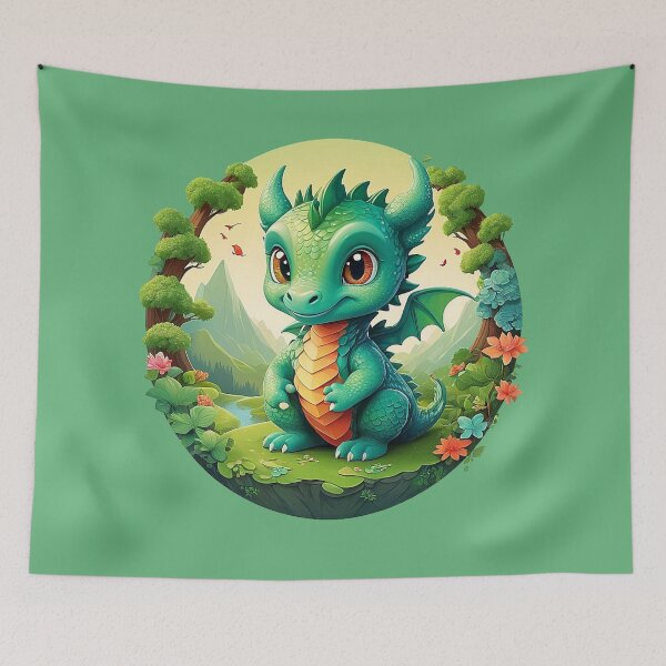 Item preview, Smiling spring dragon: joy on the green meadow designed and sold by Minpadesign.