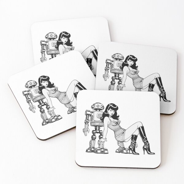 Item preview, Retro Pinup Girl posing with Vintage Robot designed and sold by BabesWithBots.