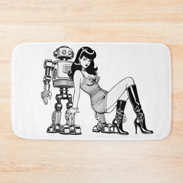 Item preview, Retro Pinup Girl posing with Vintage Robot designed and sold by BabesWithBots.