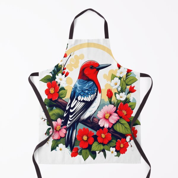 Artikelvorschau, Niedlicher Rotkopfspecht, umgeben von leuchtenden Blumen entworfen und verkauft von BirdsnStuff.
