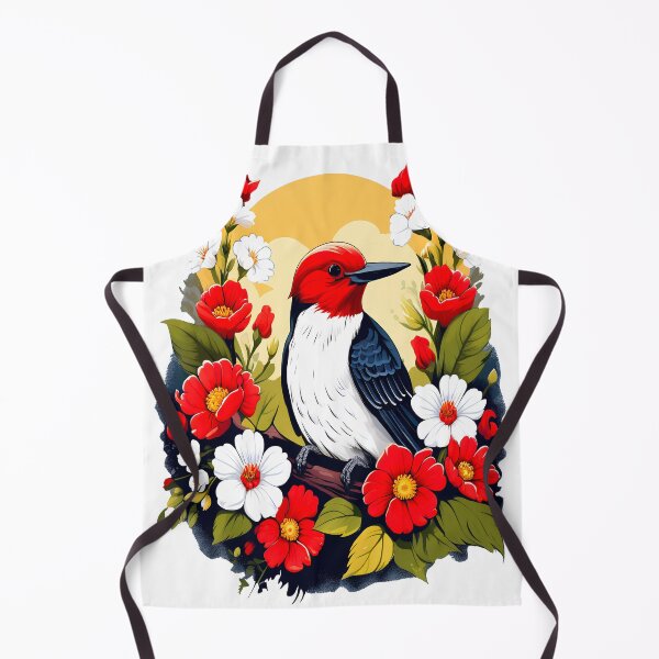 Artikelvorschau, Niedlicher Rotkopfspecht, umgeben von leuchtenden Blumen entworfen und verkauft von BirdsnStuff.