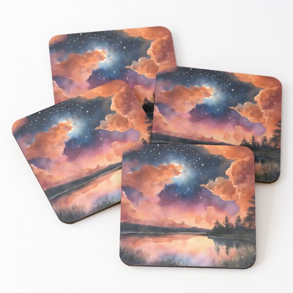 Item preview, Spectacular Orange Clouds at Dusk watercolor painting designed and sold by colorvisionart.